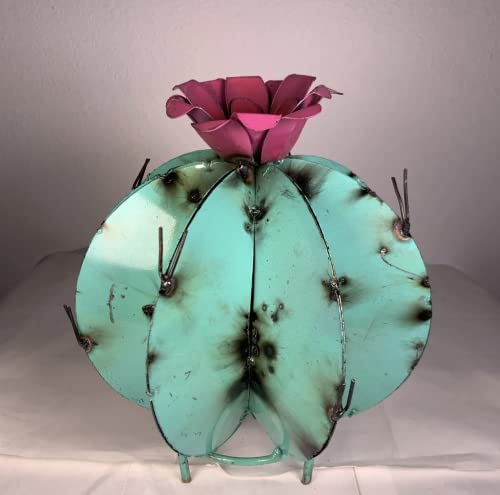 Decorative Rustic 11' Metal Bisnaga Cactus - Garden Art (Turquoise)