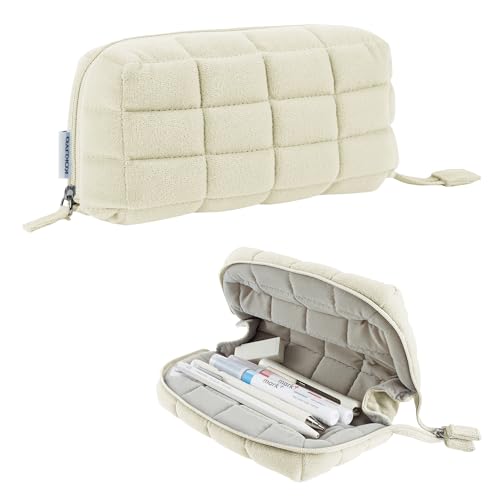 Image of KOKUYO Padded Pencil Holder, Soft Stationery Pouch, Mococo Off-White | Flat Opening for Full Visibility. Padded Fluffy Material. Holds Approx. 12 Pens. Soft Cushiony Pen Bag for Work or Travel