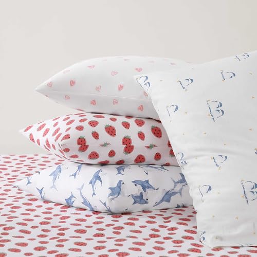 Image of Poppy & Fritz - Full Size Sheet Set, 100% Long-Staple Percale Cotton Bedding, Crisp & Cool, Deep Pockets, Bed Sheets with Matching Fitted Sheet & Pillowcases (Shark Attack Blue)
