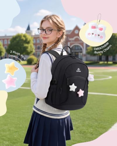 Image of LOVEVOOK School Backpack for Teen Girls & Kids, Lightweight Large Capacity Waterproof Bookbag with 15.6 inch Laptop Compartment, Cute Ergonomic Bag for Elementary Middle School Students