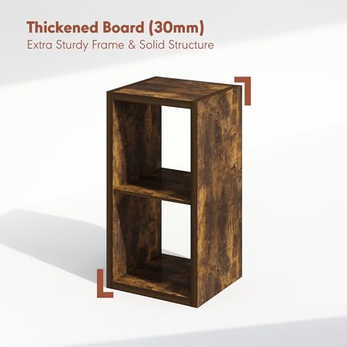 Image of Furinno Cubicle Record Player Stand, 2-Cube Record Storage, Amber Pine | Vinyl Storage, 1.2 inchInch Extra Thick, Open Back Media Shelf for CD DVD Bluray Game Disc, for Living Room, Home Office