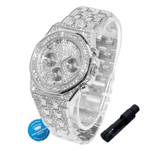 Halukakah Diamanten Gold Uhr für Jungen,Teenager,Kinder - Platin Platiniert,40mm Achteckiges Zifferblatt mit Römischen Zahlen,Japanisches Quarzwerk - 20cm Länge,mit Uhren Anpassungswerkzeug