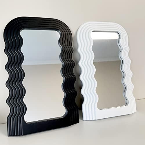Z PLINRISE Aesthetic Wave Pattern Irregular Frame Mirror, Decorative Desk Wall Mirror for Living Room Bedroom Hallway Home Decor Birthday House Warming Gift (White)