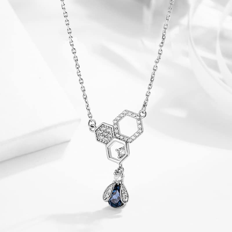 Collier abeille en argent S925 et zircon miel pendentif chic ajouré