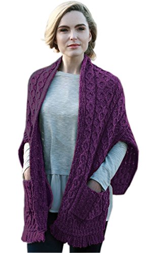 Irish Wool Wrap for Women, Purple Heather, Made in Ireland, One Size