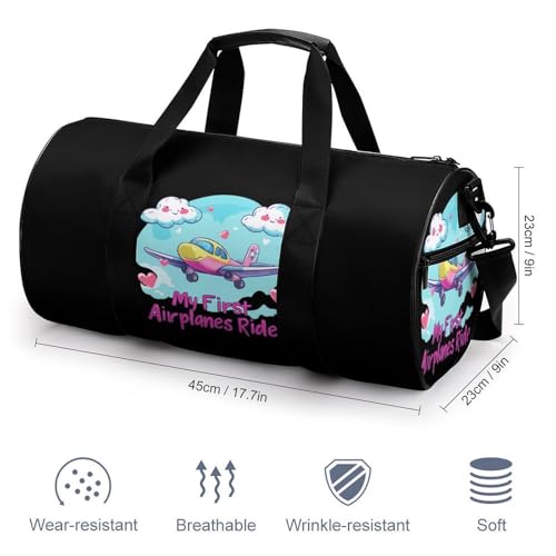 My First Airplane Ride Sports Gym Bag Travel Duffel Workout Bag with Adjustable Strap2