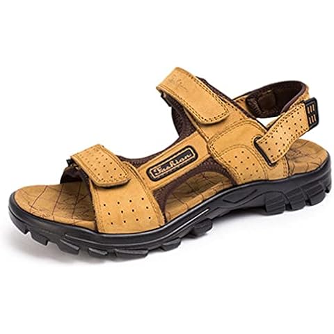 BININBOX Men Sandals Summer Leather Lightweight Shoe Anti-Skidding Hiking Sandals Adjustable(6.5,Yellow) Cover