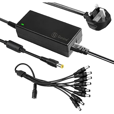 12V 5A 60W Security Camera Power Adapter 100V-240V AC to DC with 8-Way Power Splitter Cable Power Supply for CCTV Security Camera DVR, LED Strip Lights Cover