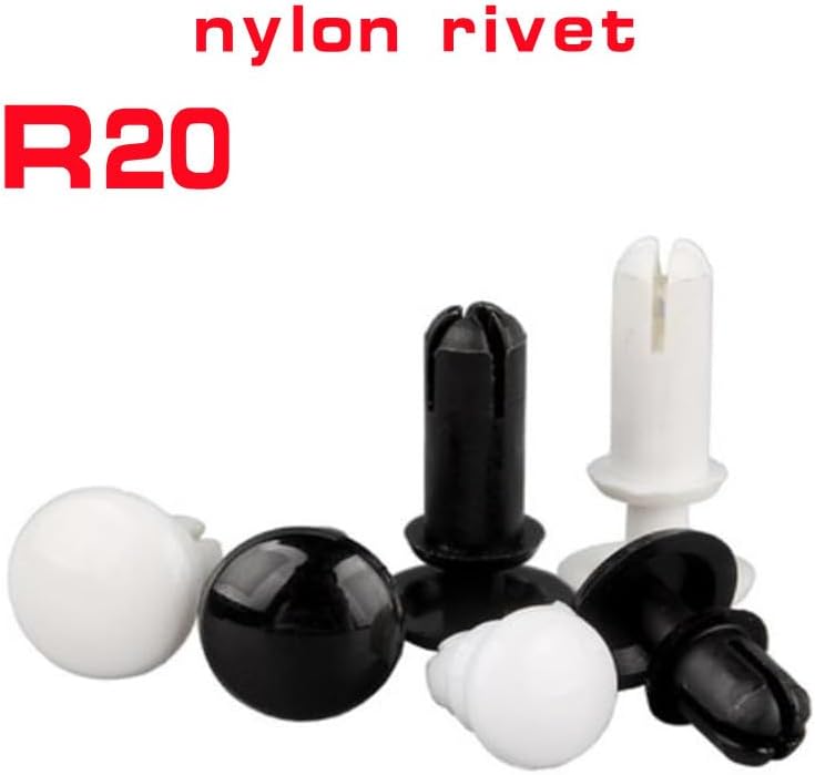 1000pcs R20 2.1mm Black White Nylon Rivet Plastic R Type Expansion Rivet Nut Buckle Clip for PC Version Plastic Buckle (Size: R2024, Color: Black)