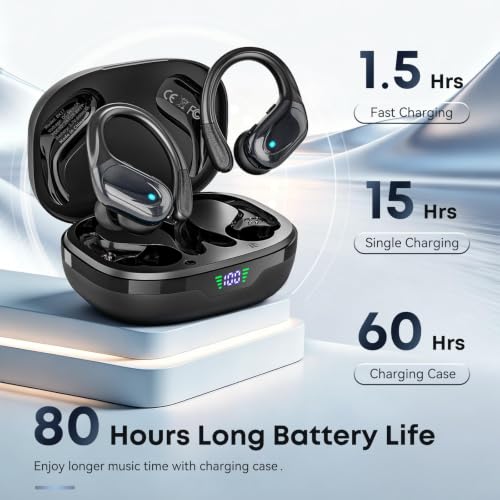 Image of HAOYUYAN Wireless Earbuds, Sports Bluetooth Headphones, Noise Canceling Ear Buds with 80hr Playtime, LED Power Display, IPX7 Waterproof Earphones for Gym /Workout
