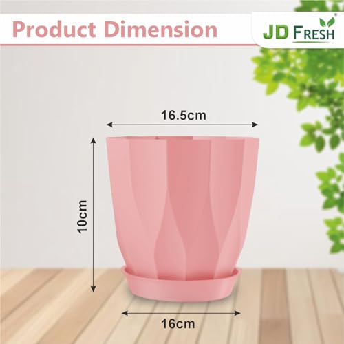 Image of JD FRESH 5 Pack Plastic ARO Flower Pots with Drainage & Bottom Tray /Lightweight, UV & Weather Resistant /6 Inch Planters for Indoor /Outdoor /Home /Balcony /Terrace /Garden Plant Pots (Baby Pink)