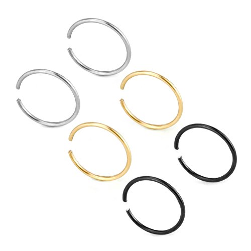 Joybeauti 10mm Stainless Steel Non-Piercing Fake Clip on Closure Earrings Round Cartilage Tragus Nose Lip Ear Hoop Pack of 3 Pairs