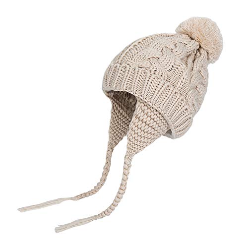 VEKDONE Baby Hat Cute Bear Toddler Earflap Beanie Knitting Warm for Fall Winter (Beige)