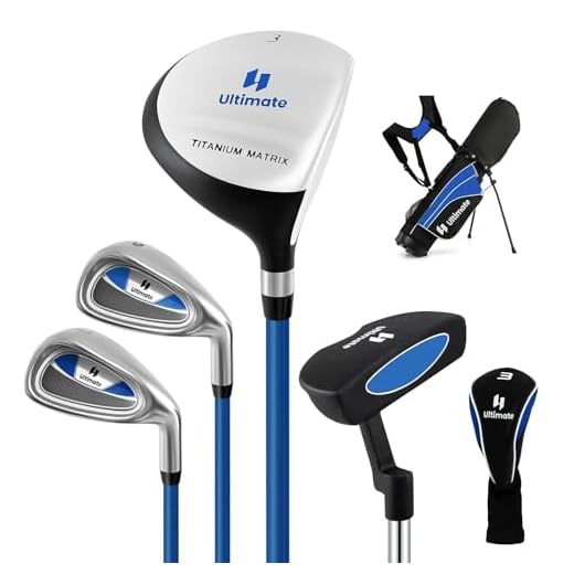 COSTWAY 5-Piece Children's Golf Club Set, Golf Set Right-Handed with 3 Fairway, 7/9 Iron, Putter, Rain Cover & Golf Bag, Golf Club Sets for Children from 8-10 Years (Blue)