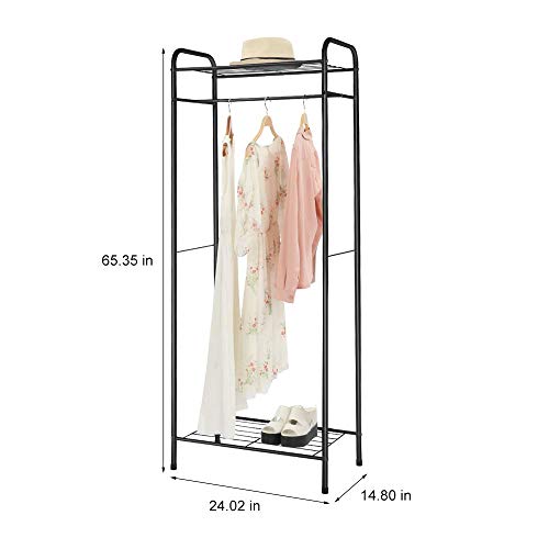 HOME BI Clothing Garment Rack, Clothes Stand Rack Organizer Storage with Hanging Rod and 2-Tier Metal Storage Shelf, 24”W x 15”D x 65”H, Black