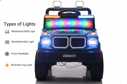 Image of Wishmaster 4x4 Kids Electric Ride On Jeep with Remote Control | Battery Operated Car for Kids 2-6 Years | RGB LED Lights, Bluetooth Music | Birthday Gift | 1-Year Warranty On Motors & Motherboard