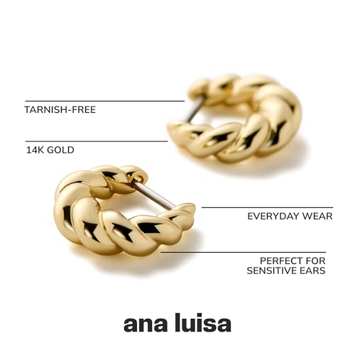 Ana Luisa Gold Earrings - Twisted Huggie Hoop Earrings for Women - 14K Gold Plated Braided Hoop Earring - Hypoallergenic, Water-Resistant, Tarnish-Free - Small, Mini, and Standard Size Available3