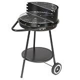 LOLAhome Barbacoa de Carbón de Acero Negro, Doble Parrilla, Diámetro 47 cm | 8 comensales. Regulable 4 alturas, Doble parrilla Cocinar y Calentar, fácil montaje y guardado. 47x47x78cm. Jardín y exterior
