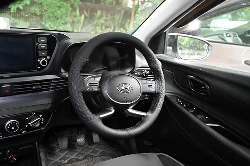 Image of Leather 25CM Universal Fit Car Steering Wheel Cover, Elastic Breathable and Odorless (Silver-3)