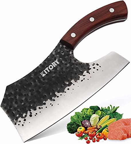 KITORY Forged Vegetable Cleaver Effort Saving Kitchen Knife Chinese Chefs Knives Handmade Full Tang Chef Cutlery Hign Carbon Blade Red Sandalwood Ergonomic Handle Good for Home Restaurant