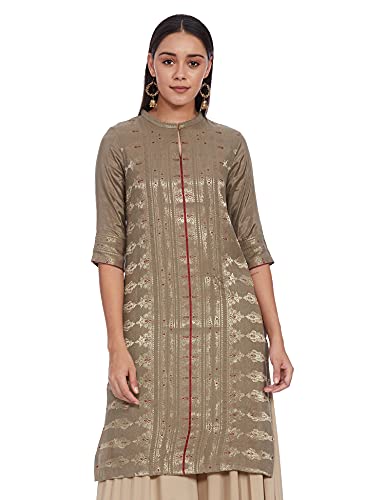 Image of W for Woman Women's Rayon Straight Fit Zari Straight Kurta