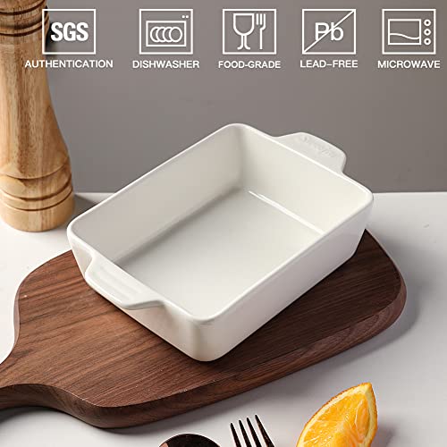 Sweejar Ceramic Baking Dish, Rectangular Small Baking Pan with Double Handles, 20 Oz for Cooking, Brownie, Kitchen, 6.5 x 4.9 x 1.8 Inches(White) - Thumbnail 2