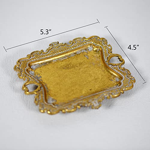 Image of Funly mee Antique Trinket Dish Vintage Jewelry Tray, Ring Holder (Gold, Small (Pack of 2))