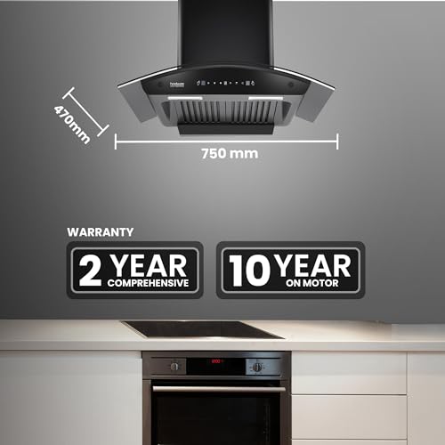 Image of Hindware Smart Appliances Lyra 75 Auto Clean Kitchen Chimney with Max Suction 1300 m3 /hr | Energy Efficient LED Lamps | Thermal Auto Clean Technology | Motion Sensor | Kitchen Chimney