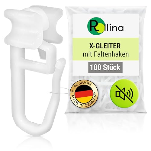 Rollina X-Gleiter | Gardinenhaken für Schienen mit 6mm Innenlauf-Breite | Vorhanghaken | Gardinengleiter 10mm | Made in Germany