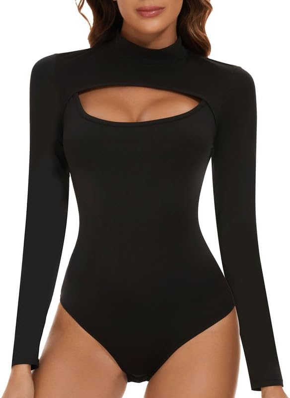 SHAPERIN Women’s Cutout Front Bodysuit Tops Sleeveless/Long Sleeve Sexy T Shirt Leotard