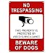 No Trespassing This Property is Protected by Video Surveillance Beware of Dogs Sign - 14"x10" .040 Rust Free Aluminum - Made in USA - UV Protected and Weatherproof - A82-391AL