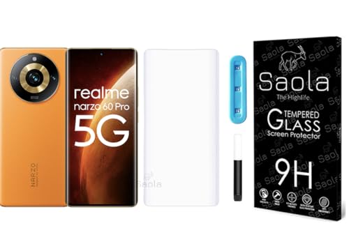 Image of Saola Curved Uv Tempered Glass For Realme Narzo 60 Pro 5G. Comes With Uv Light & Glue For Finest Pasting. Edge To Edge Protection With Case Friendly Fit. (Pack Of 1) - Cellphone