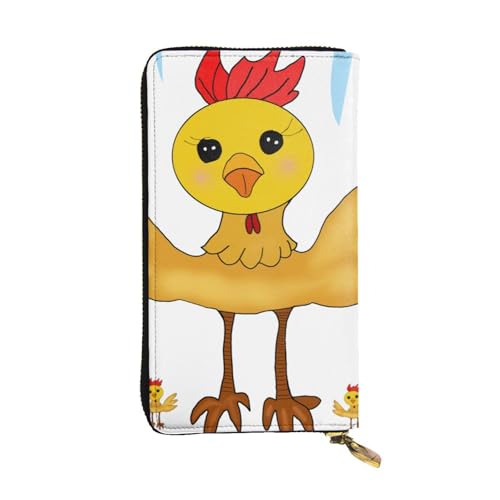 Portefeuille long en cuir d'excellence noir avec motif coq raffiné pour femme