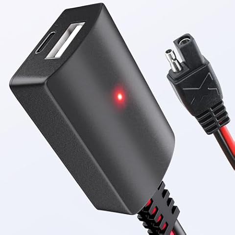 POWOXI 2Amp SAE to USB and Type-C Adapter Solar Panles, Phone, Tablet, 5V USB Fan, SAE to USB and Type-C Cable Adapter for 6 Volt to 25 Volt Solar Panles Cover