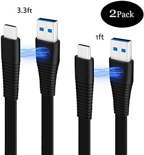 USB C Cable Type C to USB3.0 Flat Fast Charging Cable, mobfun Magnet Design adsorption Functional USB C Cable, Easy to Carry and Find (Black-2Pack 1ft 3.3ft)