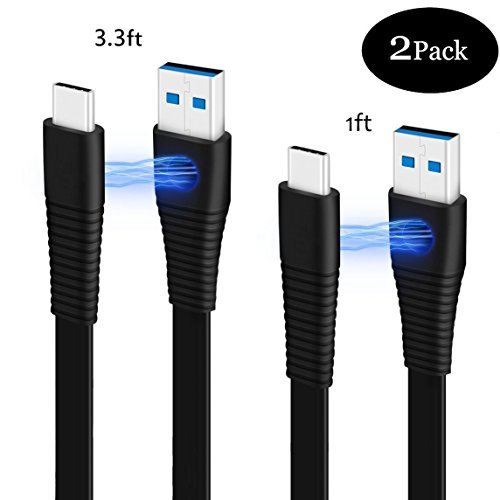USB C Cable Type C to USB3.0 Flat Fast Charging Cable, mobfun Magnet Design adsorption Functional USB C Cable, Easy to Carry and Find (Black-2Pack 1ft 3.3ft)