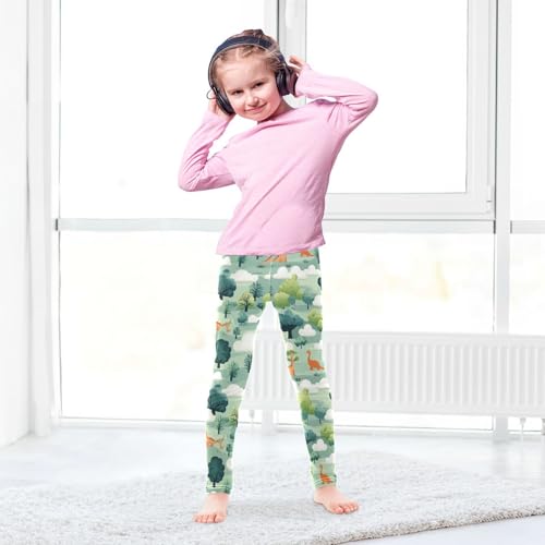 Wusikd Dinosaurs Girls' Leggings Toddler Doodles Clouds Tree Kids Yoga Pants Dance Active Tights 4T4