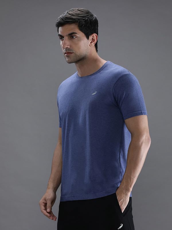 Image of CROCODILE Men Solid Sport Fit T Shirt | Round Neck | Short Sleeve | Regular Length | Basic Casual Pull On Topwear Grey Melange