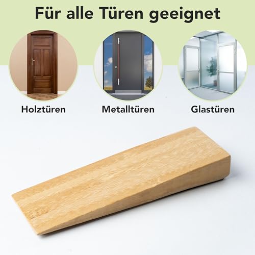 Türstopper rutschfest aus Bambus - 2er Set Türkeil aus Holz - Fester Türstopper boden mit Gummi - Türkeile für alle Böden - Holzkeile für alle Arten von Türen - Door stopper
