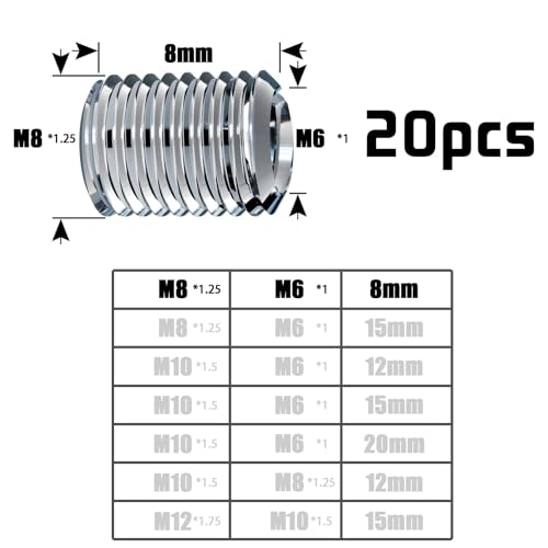 Miniatura 2 de Txxatx 20 Piezas Inserto Rosca M8 A M6 X 8 Mm Insertos Autorroscantes Acero Inoxidable Tuercas Reductoras Con Rosca Externa Para Proyectos De Muebles Automóviles Dispositivos Mecánicos
