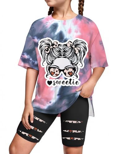 Image of Girls Clothes Short Sleeve Tie Dye Top Shorts and Pants 2PCS Girls Summer Outfits Size 6-16