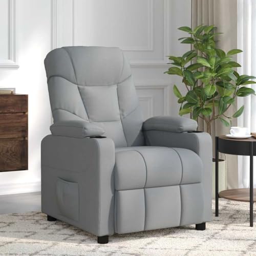 Zeiquah Sillón de masaje de tela gris claro con masaje vibratorio de 6 puntos, función reclinable manual, respaldo ajustable y reposapiés, cómodo sillón relax para salón, oficina, dormitorio