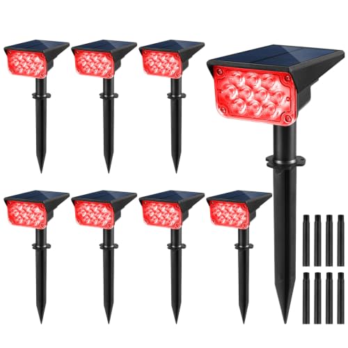 CREPOW Halloween Solar Spot Lights Outdoor,20 LED Waterproof IP65 Solar Landscape Light Adjustable Panel Spotlights for Wall Tree Yard Garden Christmas Red Lights 8 Pack