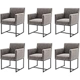Set of 6 Upholstered Dining Chairs with Armrest, PU Leather Modern Accent Armchairs, Kitchen & Dinin