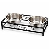 Ciotole Rialzate per Cani di Piccola Taglia – Struttura in Metallo – Doppia Ciotola Acciaio Inox Estraibile 38×18×10 cm, Design Elegante e Igienico