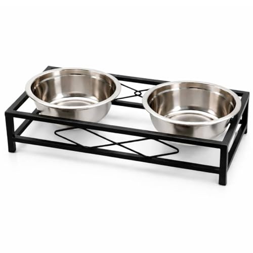Ciotole Rialzate per Cani di Piccola Taglia – Struttura in Metallo – Doppia Ciotola Acciaio Inox Estraibile 38×18×10 cm, Design Elegante e Igienico