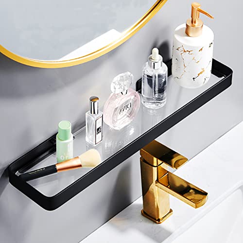 Halyuhn 15.7 Inch Glass Bathroom Wall Shelf, Black Glass Shelf With Tempered Glass, Glass Floating Shelves For Bathroom, Rectangle Glass Shelf For Bathroom Organization And Storage (1 Tier) #TOP1