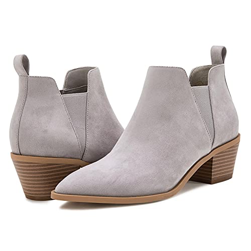 Minshluu Booties for Women Stacked Chunky Heel Ankle Boots Slip on Western Low Heel Chelsea Boots
