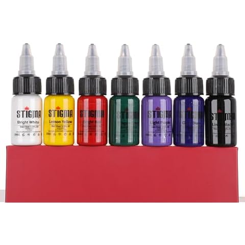 STIGMA Professional Tattoo Ink Color Set 7 Colors with 15 ml 1/2oz per Bottle Tattoo Ink Set for Tattoo Artist and Beginners Tattoo Supplies TI4003-15-7 Cover