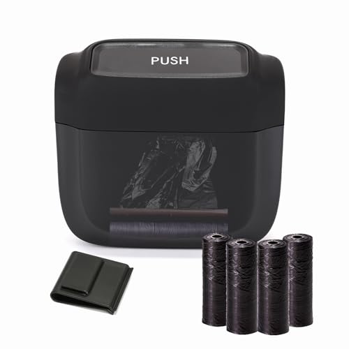 Ginsco Mini Car Trash Can with Lid, Built-in Trash Bag Storage, Small Car Garbage Can, Car Accessories for Interior, Cute Leakproof ABS Trash Bin for Car, Home, Office with 60pcs Trash Bags Black